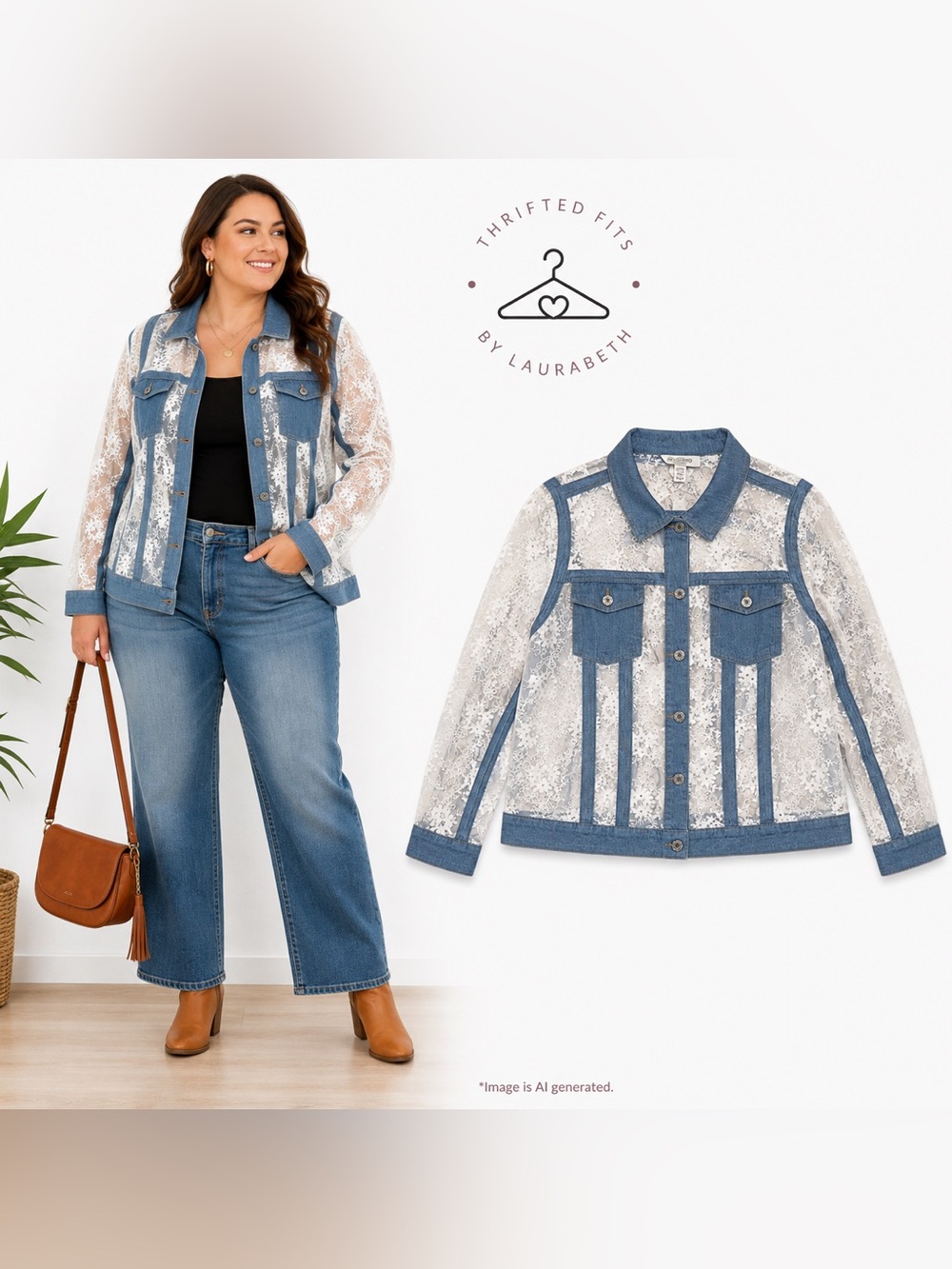 Cato White Lace Jean-Trim Girls Jacket